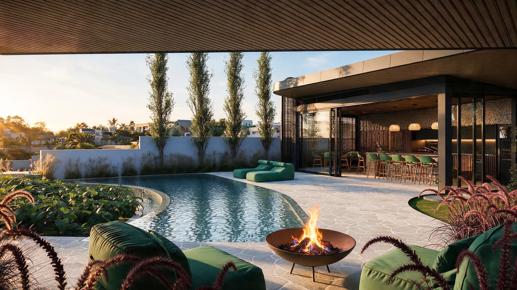 Piscina com Deck e Fire Pit — Casa Pinha